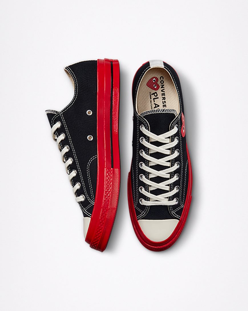 Tenis Converse x Comme des Garçons PLAY Chuck 70 Cano Baixo Feminino Pretas Vermelhas | PT F038P0T